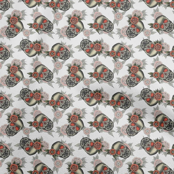 oneOone Cotton Cambric White Fabric Skull Sewing Craft Projects Fabric Prints By Yard 42 Inch Wide-aC