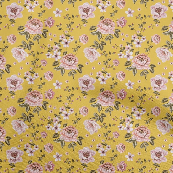 oneOone Cotton Cambric Yellow Fabric Watercolor Floral Diy Clothing Quilting Fabric Print Fabric By Yard 42 Inch Wide