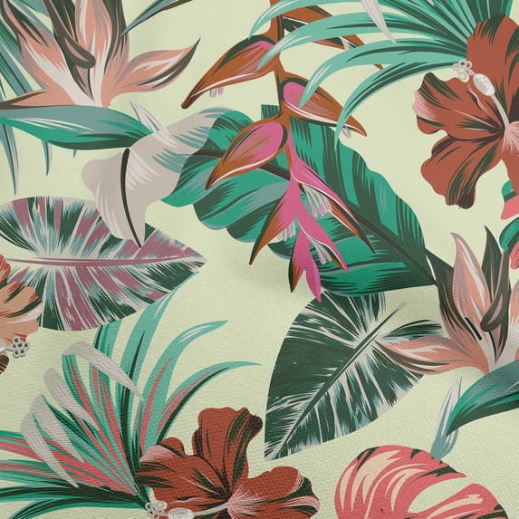 oneOone Cotton Flex Beige Fabric Floral & Leaves Sewing Material Print Fabric By The Yard 40 Inch Wide