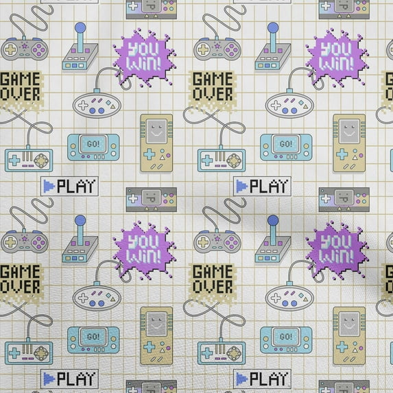 oneOone Cotton Flex Beige Fabric Game Video Game Diy Clothing Quilting Fabric Print Fabric By Yard 40 Inch Wide