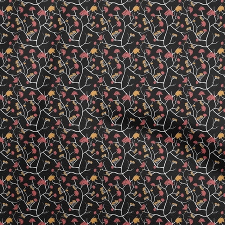 oneOone Cotton Flex Black Fabric Asian Japanese Floral Craft Projects Decor Fabric Printed By The Yard 40 Inch Wide