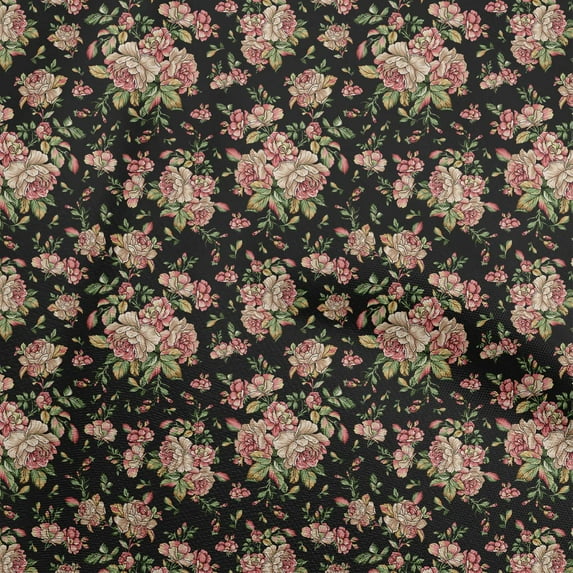 oneOone Cotton Flex Black Fabric Florals Fabric For Sewing Printed Craft Fabric By The Yard 40 Inch Wide
