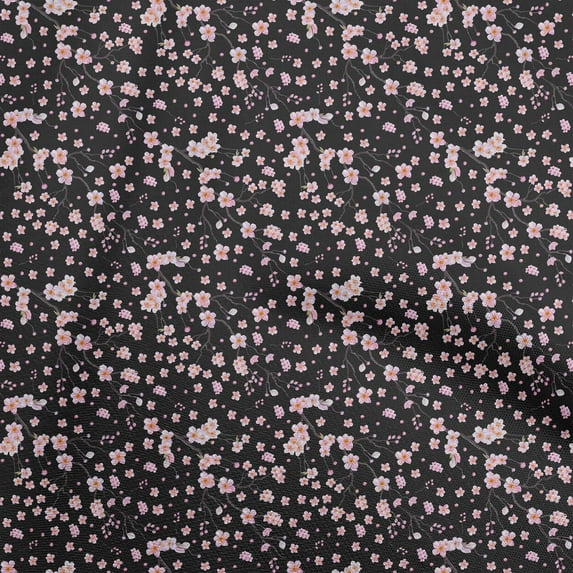 oneOone Cotton Flex Black Fabric Watercolor Floral Craft Projects Decor Fabric Printed By The Yard 40 Inch Wide-aC