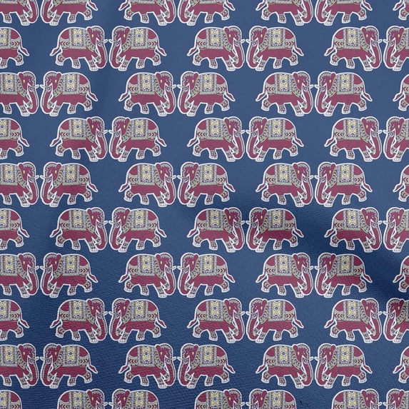 oneOone Cotton Flex Blue Fabric Elephant Craft Projects Decor Fabric Printed By The Yard 40 Inch Wide