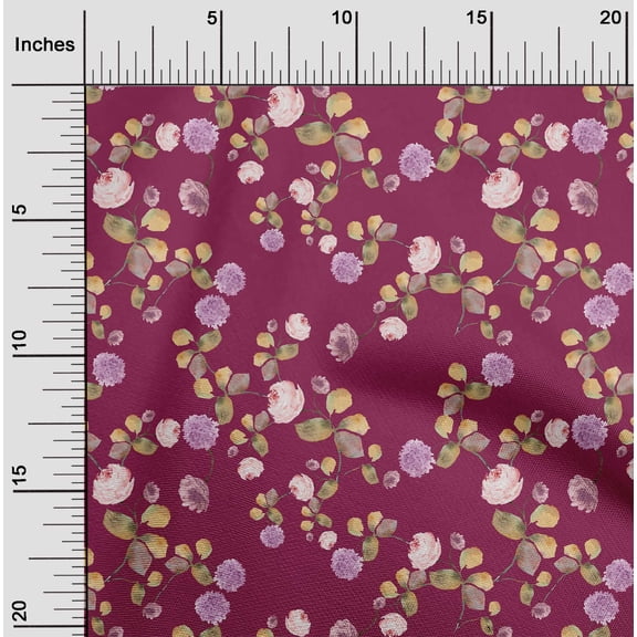 oneOone Cotton Flex Burgundy Fabric Flower & Leaves Watercolor Quilting Supplies Print Sewing Fabric By The Yard 40 Inch Wide
