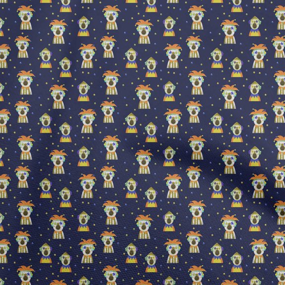 oneOone Cotton Flex Dark Blue Fabric Circus Quilting Supplies Print Sewing Fabric By The Yard 40 Inch Wide