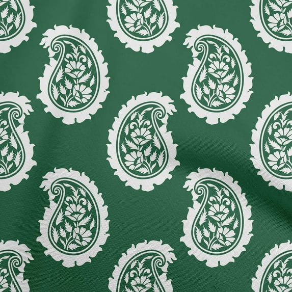 oneOone Cotton Flex Dark Green Fabric Asian Paisley Block Sewing Material Print Fabric By The Yard 40 Inch Wide