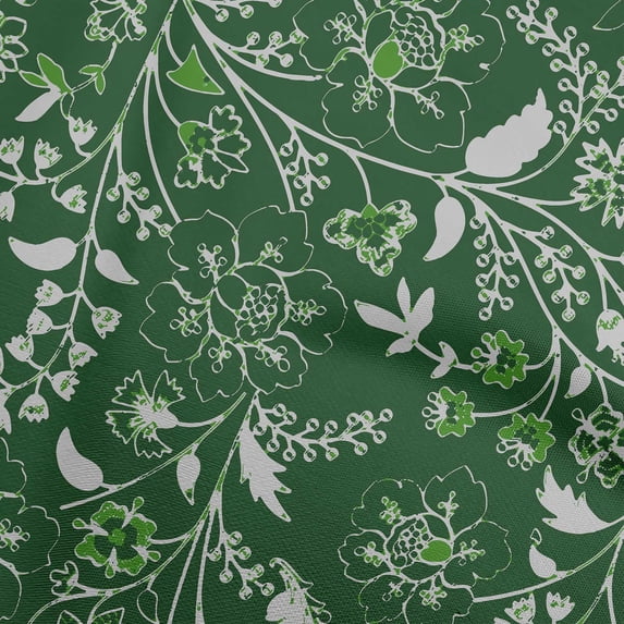 oneOone Cotton Flex Dark Green Fabric Jacobean Floral Quilting Supplies Print Sewing Fabric By The Yard 40 Inch Wide