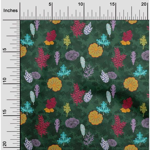 oneOone Cotton Flex Dark Green Fabric Leaves Artistic Craft Projects Decor Fabric Printed By The Yard 40 Inch Wide
