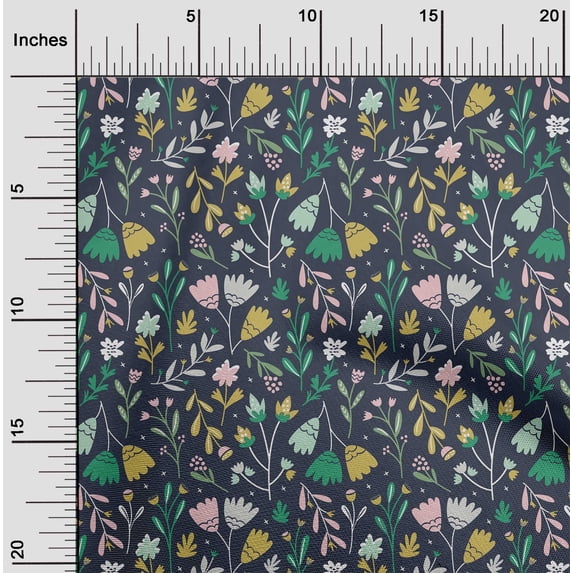 oneOone Cotton Flex Dark Navy Blue Fabric Leaves & Floral Artistic Dress Material Fabric Print Fabric By The Yard 40 Inch Wide