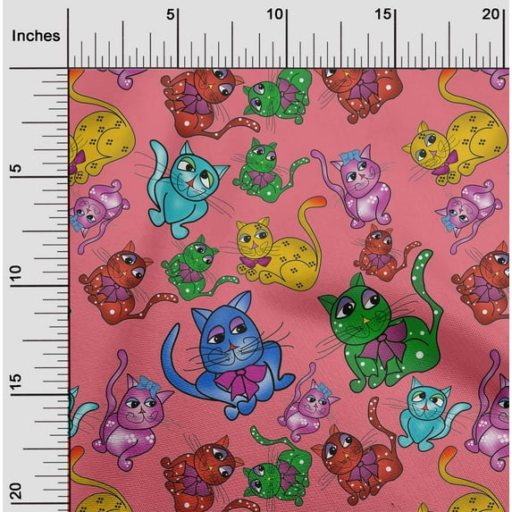 oneOone Cotton Flex Dark Peach Fabric Kitten Cats Craft Projects Decor Fabric Printed By The Yard 40 Inch Wide-RB2