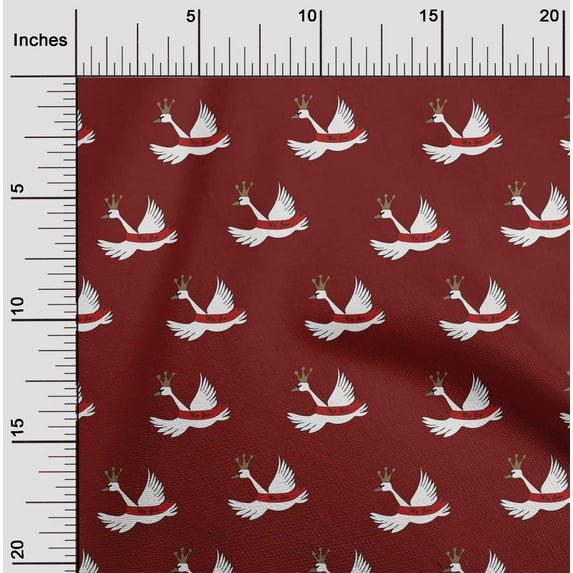 oneOone Cotton Flex Dark Red Fabric White Bird Dress Material Fabric Print Fabric By The Yard 40 Inch Wide