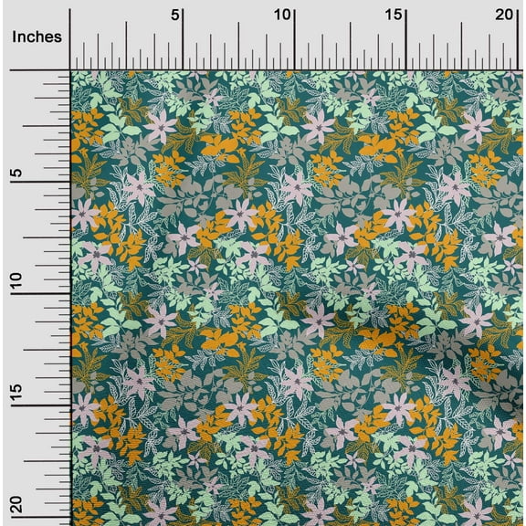 oneOone Cotton Flex Dark Teal Blue Fabric Leaves & Floral Artistic Diy Clothing Quilting Fabric Print Fabric By Yard 40 Inch Wide
