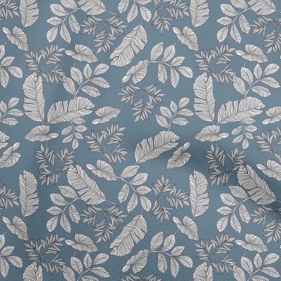 oneOone Cotton Flex Dusty Blue Fabric Tropical Line Drawing Leaf Dress Material Fabric Print Fabric By The Yard 40 Inch Wide