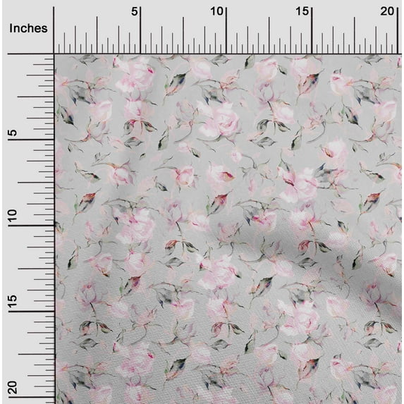 oneOone Cotton Flex Dusty Gray Fabric Leaves & Flower Floral Sewing Craft Projects Fabric Prints By Yard 40 Inch Wide