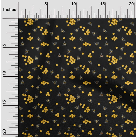oneOone Cotton Flex Fabric Honeycomb & Honey Bee Insect Printed Fabric 1 Yard 40 Inch Wide