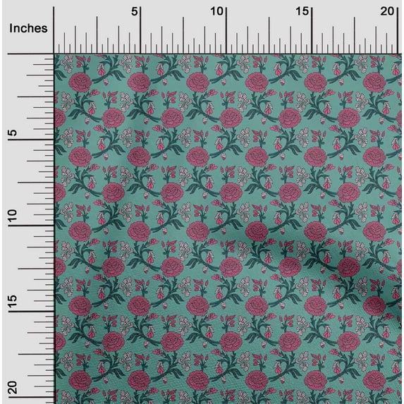 oneOone Cotton Flex Fabric Leaves & Floral Block Printed Craft Fabric BTY 40 Inch Wide