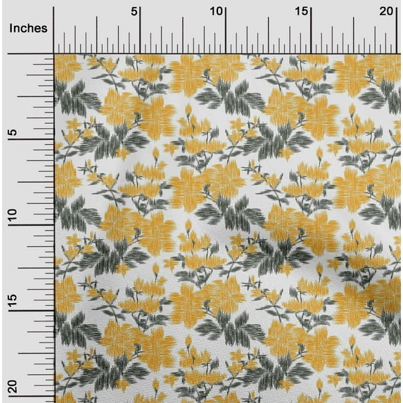 oneOone Cotton Flex Fabric Leaves & Floral Ikat Print Fabric By The Yard 40 Inch Wide