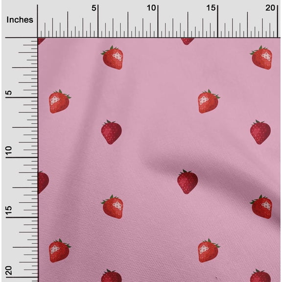 oneOone Cotton Flex Fabric Strawberry Fruit Print Sewing Fabric BTY 40 Inch Wide