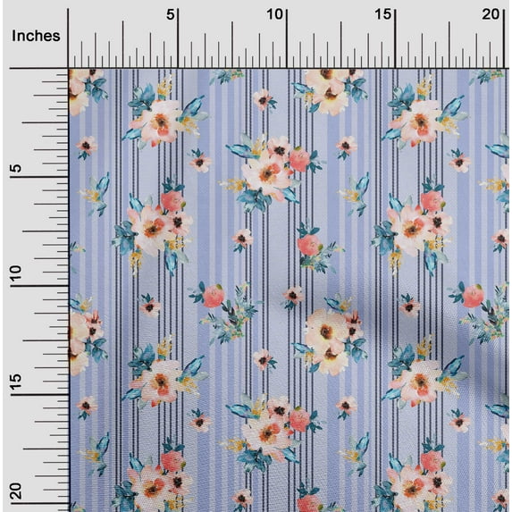 oneOone Cotton Flex Fabric Stripe|Watercolor Leaves & Peony Floral Print Fabric By The Yard 40 Inch Wide