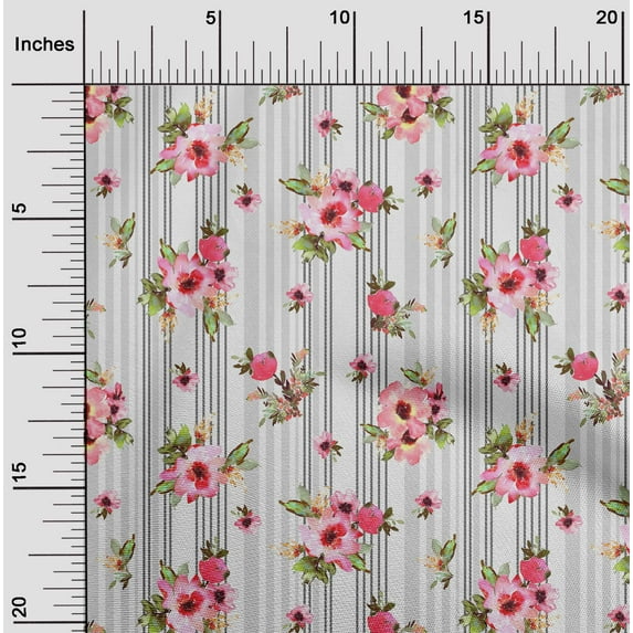oneOone Cotton Flex Fabric Stripe|Watercolor Leaves & Peony Floral Print Fabric By The Yard 40 Inch Wide