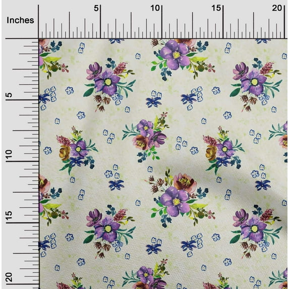 oneOone Cotton Flex Fabric Watercolor Leaves & Flower Floral Fabric Prints By Yard 40 Inch Wide