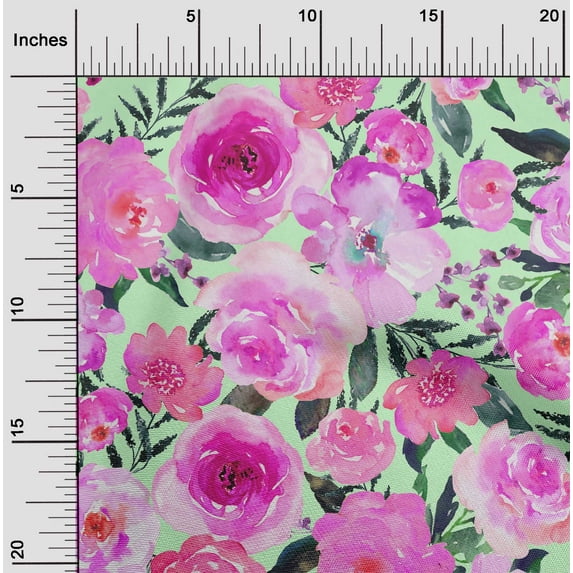 oneOone Cotton Flex Fabric Watercolor Leaves & Peony Floral Print Sewing Fabric BTY 40 Inch Wide