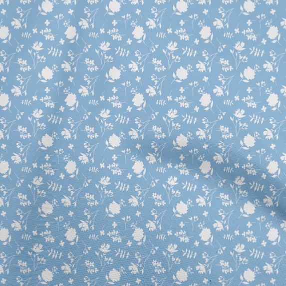 oneOone Cotton Flex Light Blue Fabric Floral Sewing Fabric By The Yard Printed Diy Clothing Sewing Supplies 40 Inch Wide