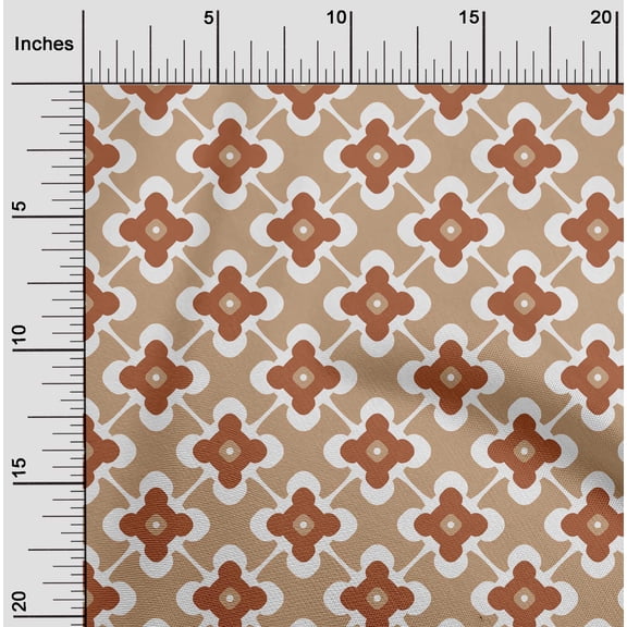 oneOone Cotton Flex Light Brown Fabric Floral & Tiles Moroccan Sewing Craft Projects Fabric Prints By Yard 40 Inch Wide