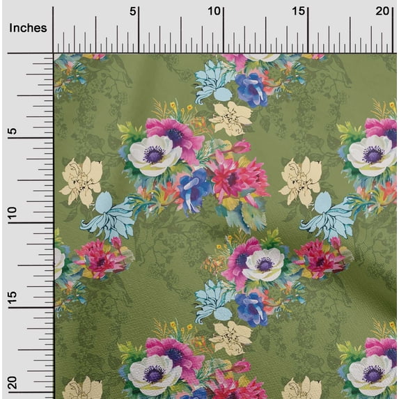 oneOone Cotton Flex Light Green Fabric Flower Artistic Diy Clothing Quilting Fabric Print Fabric By Yard 40 Inch Wide