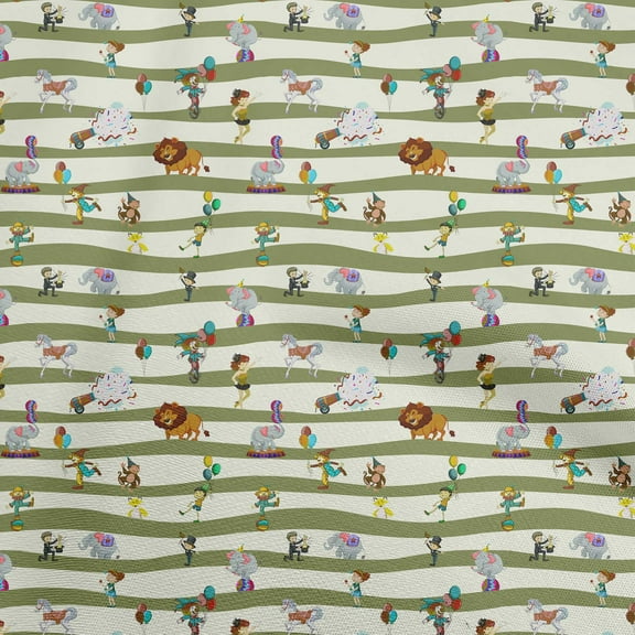 oneOone Cotton Flex Light Olive Green Fabric Circus Sewing Material Print Fabric By The Yard 40 Inch Wide