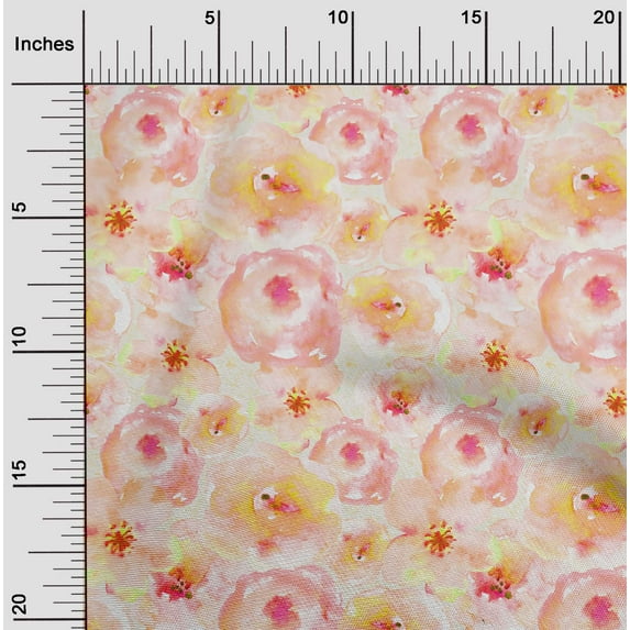 oneOone Cotton Flex Light Peach Fabric Watercolor Floral Dress Material Fabric Print Fabric By The Yard 40 Inch Wide