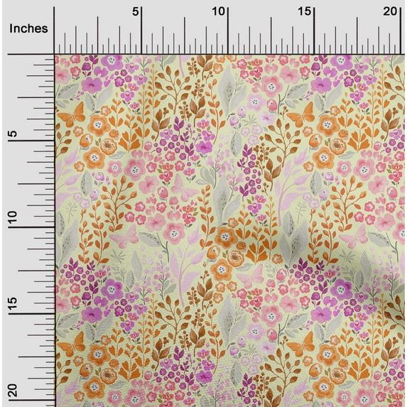 oneOone Cotton Flex Light Yellow Fabric Leaves & Artistic Flower Dress Material Fabric Print Fabric By The Yard 40 Inch Wide-P5A