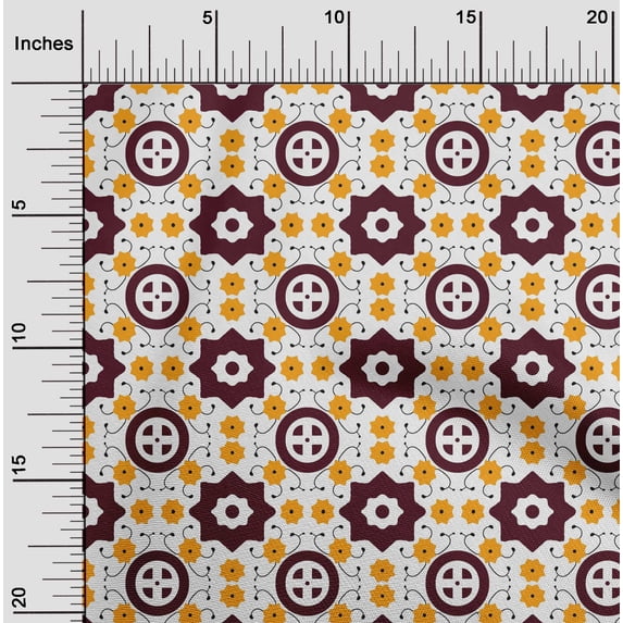 oneOone Cotton Flex Maroon Fabric Geometric Block Sewing Craft Projects Fabric Prints By Yard 40 Inch Wide
