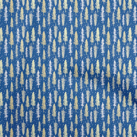 oneOone Cotton Flex Medium Blue Fabric Asian Forest Tree Dress Material Fabric Print Fabric By The Yard 40 Inch Wide