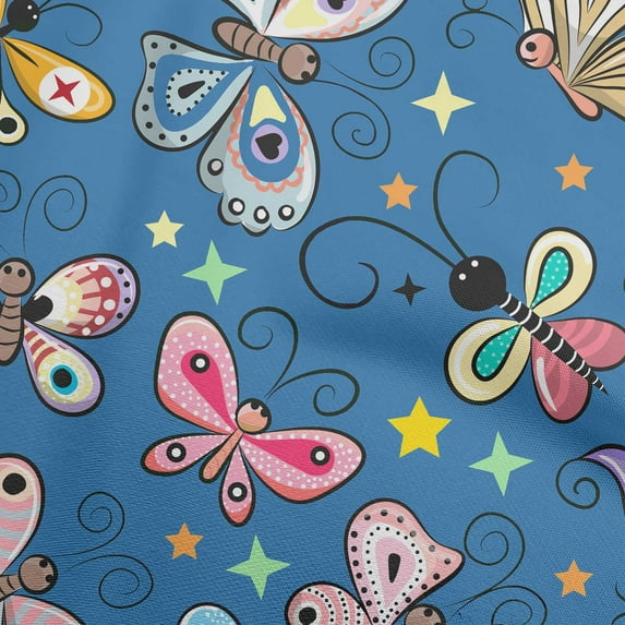 oneOone Cotton Flex Medium Blue Fabric Butterflies Quilting Supplies Print Sewing Fabric By The Yard 40 Inch Wide-65