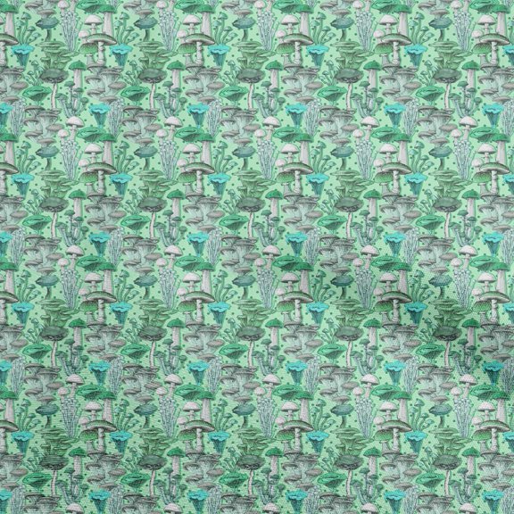 oneOone Cotton Flex Mint Green Fabric Mushroom Sewing Fabric By The Yard Printed Diy Clothing Sewing Supplies 40 Inch Wide