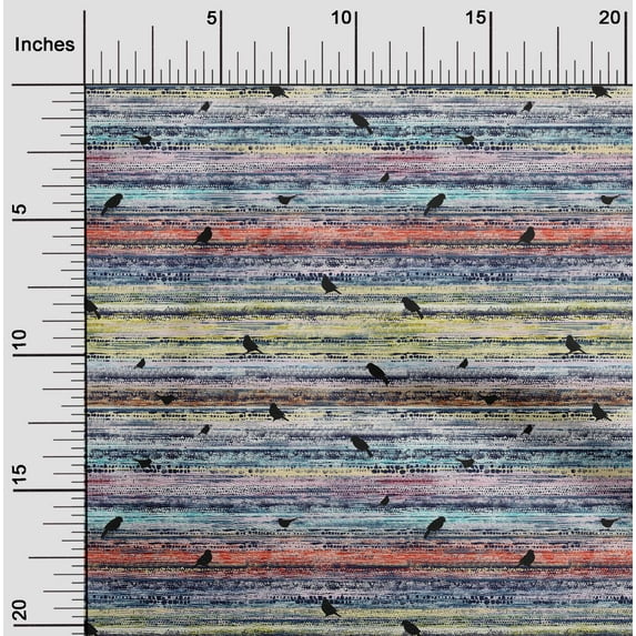 oneOone Cotton Flex Multicolor Fabric Bird & Stripe Texture Dress Material Fabric Print Fabric By The Yard 40 Inch Wide