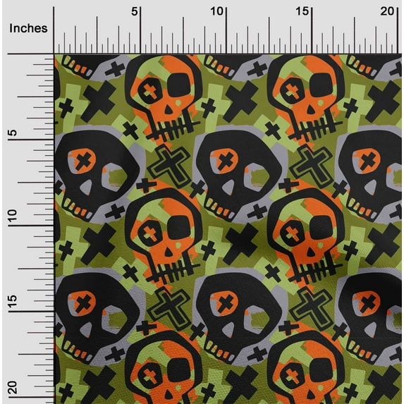 oneOone Cotton Flex Olive Drab Fabric Skull Diy Clothing Quilting Fabric Print Fabric By Yard 40 Inch Wide