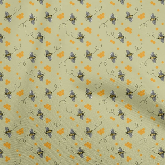 oneOone Cotton Flex Olive Green Fabric Honey Bees Quilting Supplies Print Sewing Fabric By The Yard 40 Inch Wide