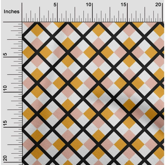oneOone Cotton Flex Peach Fabric Argyle Check Diy Clothing Quilting Fabric Print Fabric By Yard 40 Incheses Wide