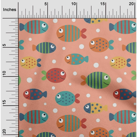 oneOone Cotton Flex Peach Fabric Dot & Fish Artistic Sewing Craft Projects Fabric Prints By Yard 40 Inch Wide