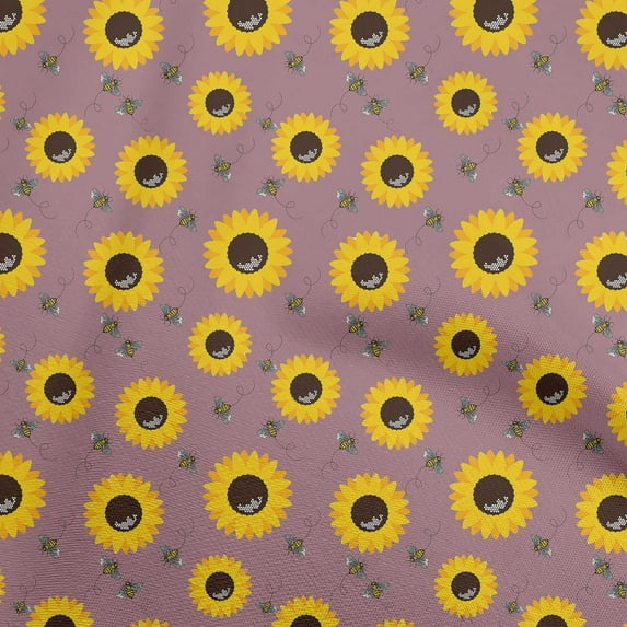 oneOone Cotton Flex Pink Fabric Floral Sunflower With Honey Bees Sewing Material Print Fabric By The Yard 40 Inch Wide