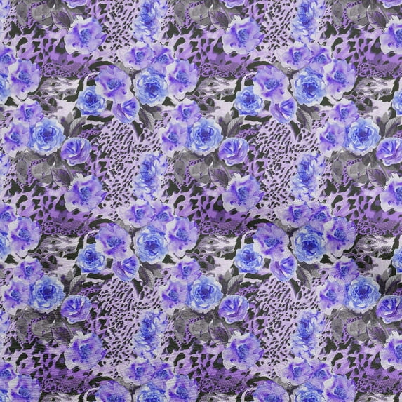 oneOone Cotton Flex Purple Fabric Animal Skin With Floral Sewing Material Print Fabric By The Yard 40 Inch Wide