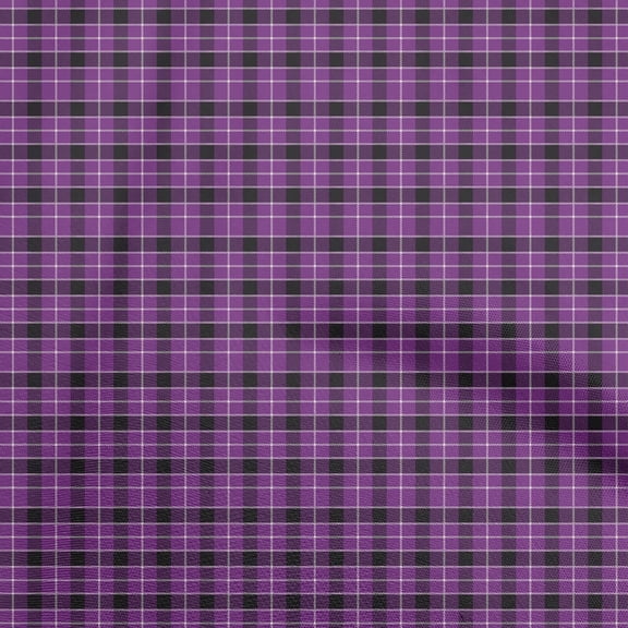oneOone Cotton Flex Purple Fabric Check Sewing Material Print Fabric By The Yard 40 Inch Wide