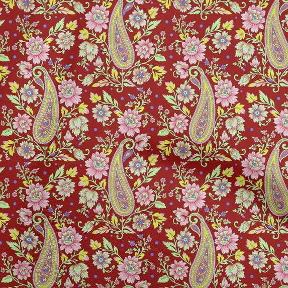 oneOone Cotton Flex Red Fabric Paisleys Sewing Material Print Fabric By The Yard 40 Inch Wide