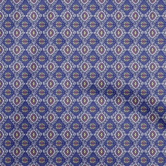 oneOone Cotton Flex Royal Blue Fabric Abstract Traditional Sewing Fabric By The Yard Printed Diy Clothing Sewing Supplies 40 Inch Wide
