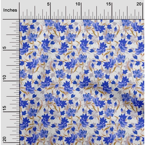 oneOone Cotton Flex Royal Blue Fabric Leaves & Floral Artistic Sewing Material Print Fabric By The Yard 40 Inch Wide