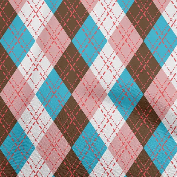 oneOone Cotton Flex Teal Blue Fabric Check Argyle Diy Clothing Quilting Fabric Print Fabric By Yard 40 Inch Wide