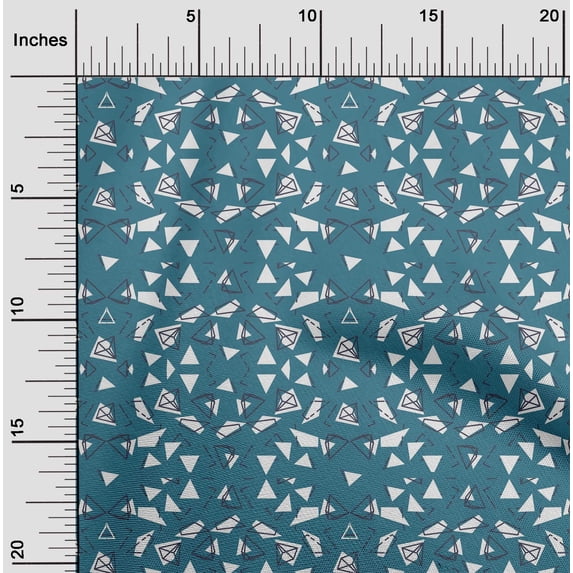 oneOone Cotton Flex Teal Blue Fabric Triangle Geometric Craft Projects Decor Fabric Printed By The Yard 40 Inch Wide
